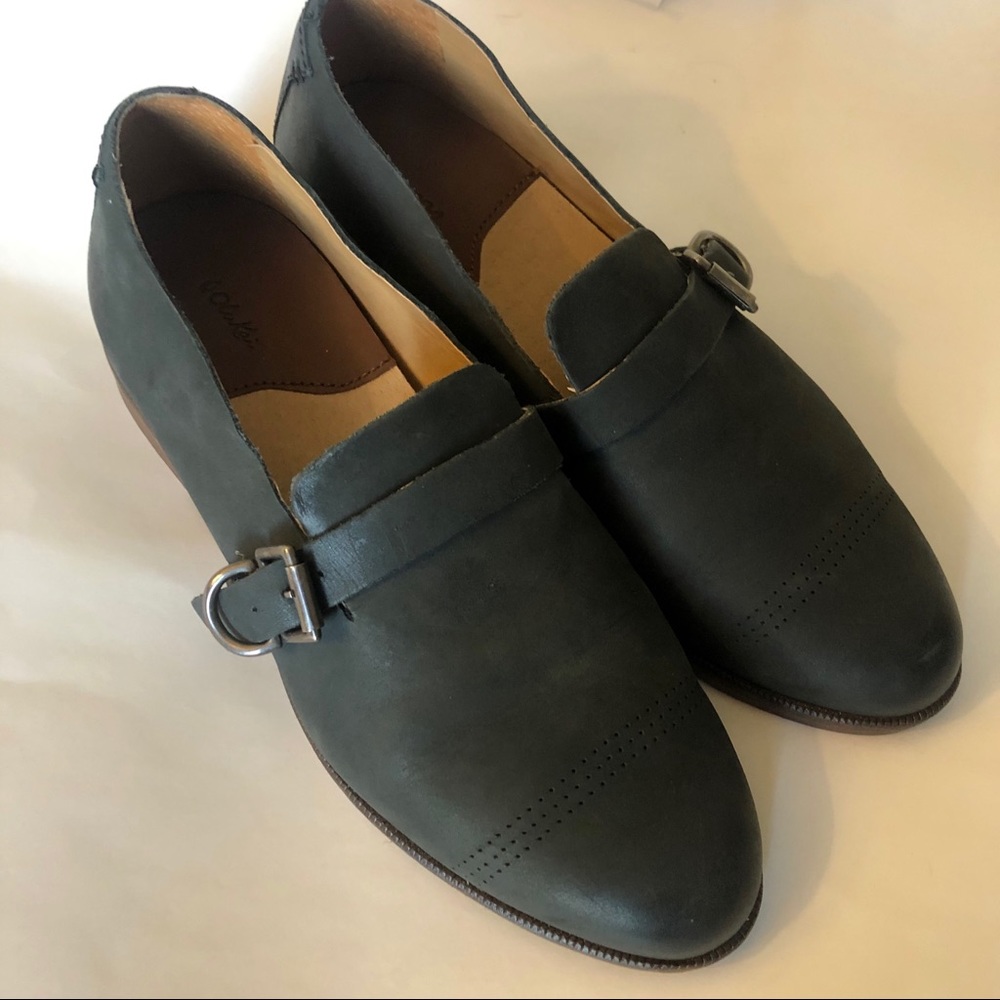 Olukai Blue Leather Buckle Slip On Halai Flats 6.5